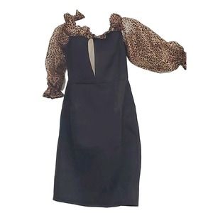 Aomei 2XL Black Off Shoulder Dressy Sheer Leopard Sleeve Evening Out Dress